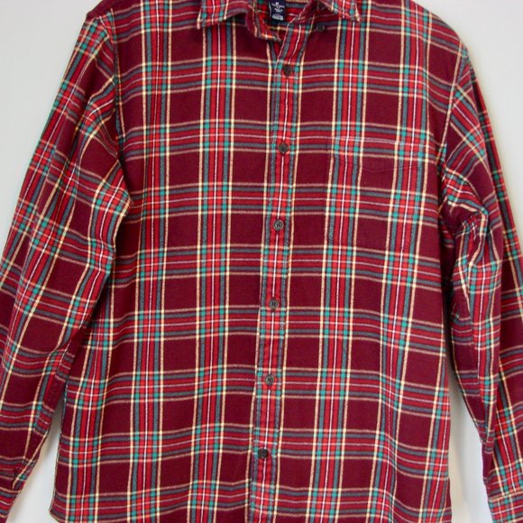 Plaid Flannel Shirt Lands' End Burgundy Red Button Down Medium 15 - 15.5 - Picture 6 of 16